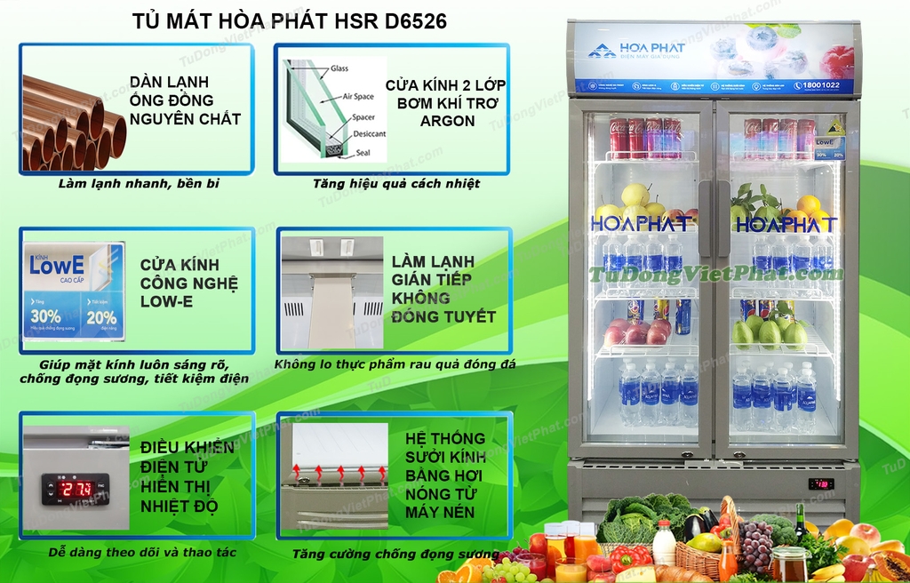 Thanh lý Tủ mát trưng bày Hòa Phát 1 ngăn 2 cánh HSR D6526 1000L