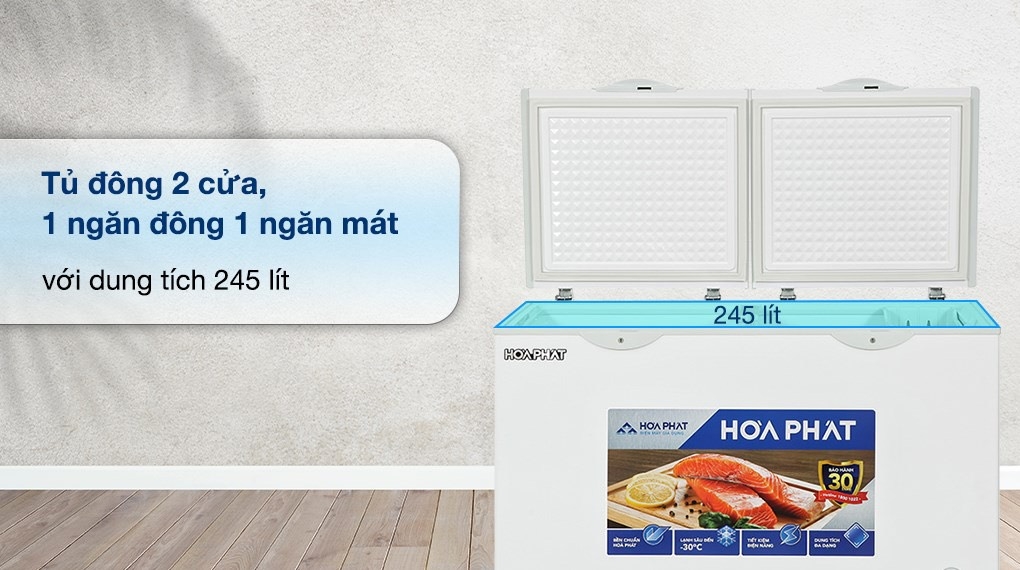Tủ đông Hòa Phát 1 ngăn đông + 1 ngăn mát  2 cánh HPF BD6245 DÀN ĐỒNG