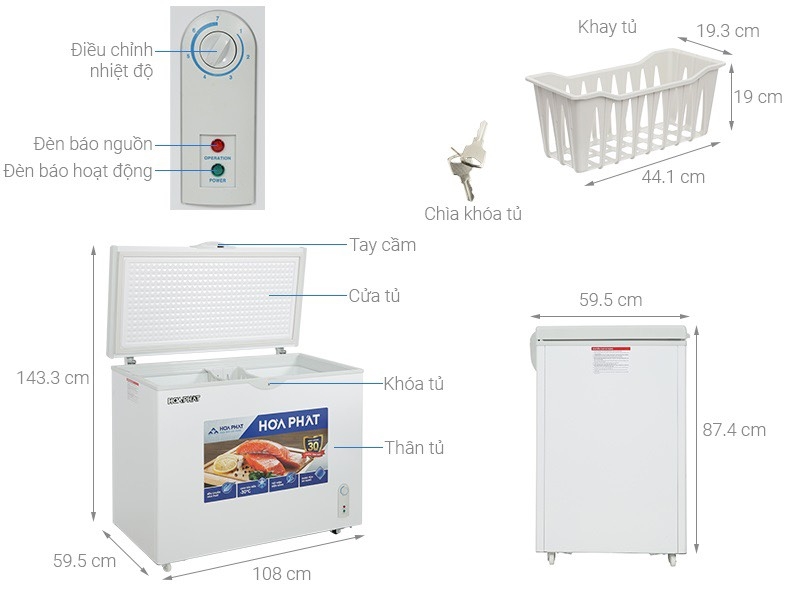 Tủ đông Hòa Phát 1 ngăn 1 chế độ đông HPF AD6252 500l (Lòng sử dụng trong 252L).