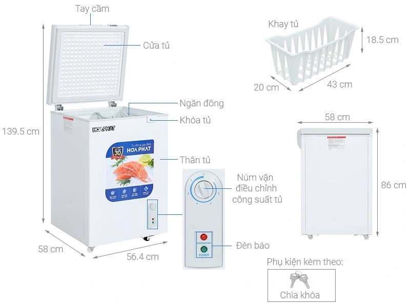 Tủ đông gia đình Hòa Phát 1 ngăn 1 cánh HCF 106S1N 110 lít