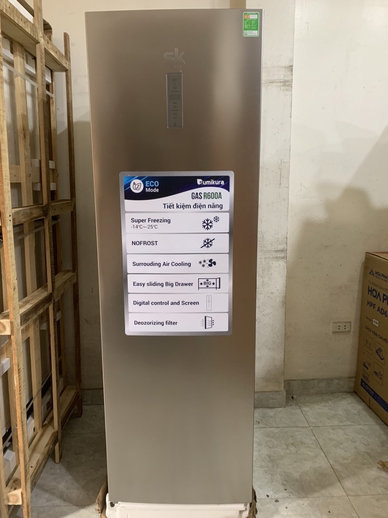 Tủ đông đứng 7 tầng 350L dàn đồng, không đóng tuyết , hiển thị nhiệt độ