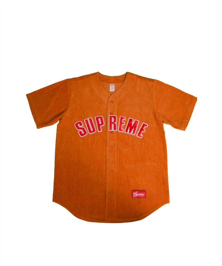 AUTHENTIC 100% SUPREME CORDUROY BASEBALL JERSEY ORANGE SS18