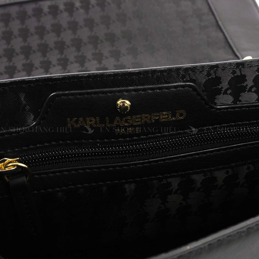 Túi xách Karl Lagerfeld màu đen trần trám - dây xích vàng