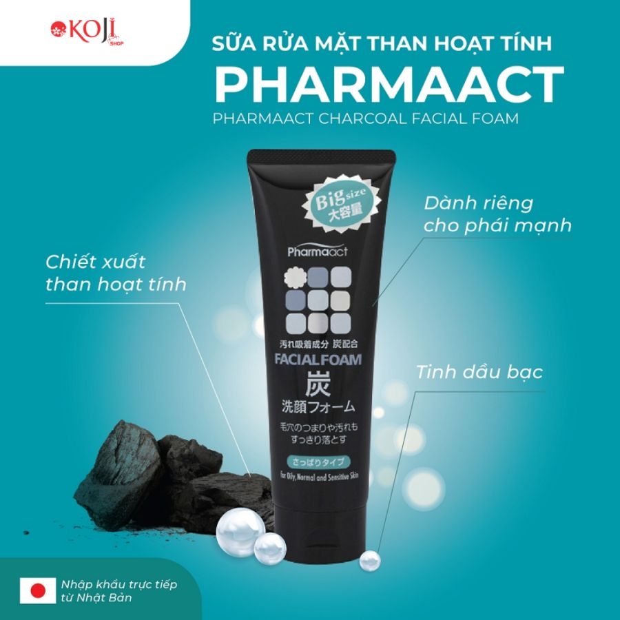 Sữa rửa mặt than hoạt tính cho nam Pharmaact Charcoal Facial Foam 160g