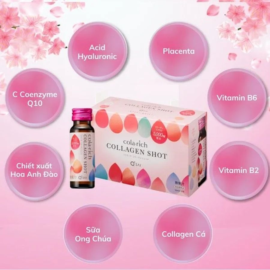 Nước Uống Collagen Cola Rich Shot Q'SAI Nhật Bản hộp 10 chai 50ml