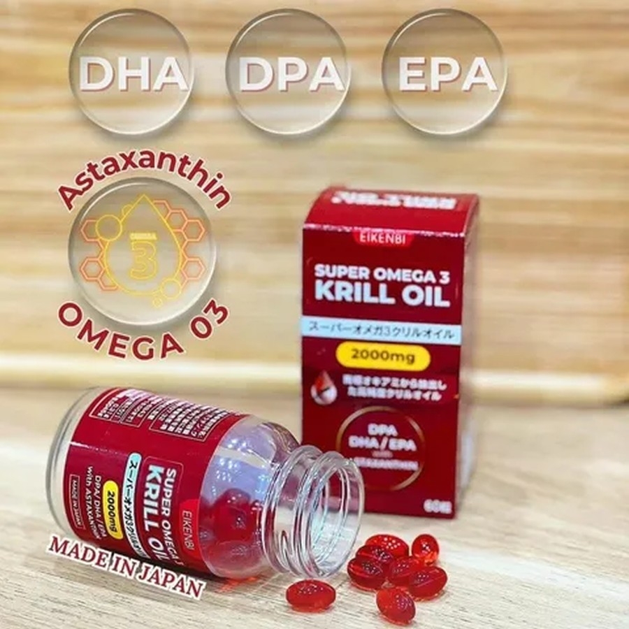 Viên uống dầu nhuyễn thể Super Omega 3 Krill Oil 2000mg Eikenbi 60 viên - Hàng Nhật nội địa