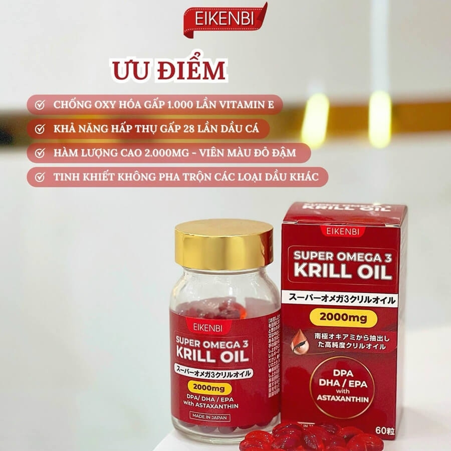 Viên uống dầu nhuyễn thể Super Omega 3 Krill Oil 2000mg Eikenbi 60 viên - Hàng Nhật nội địa