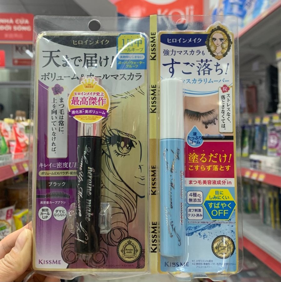 Set mascara Kissme Heroie Make + kèm tẩy trang mascara