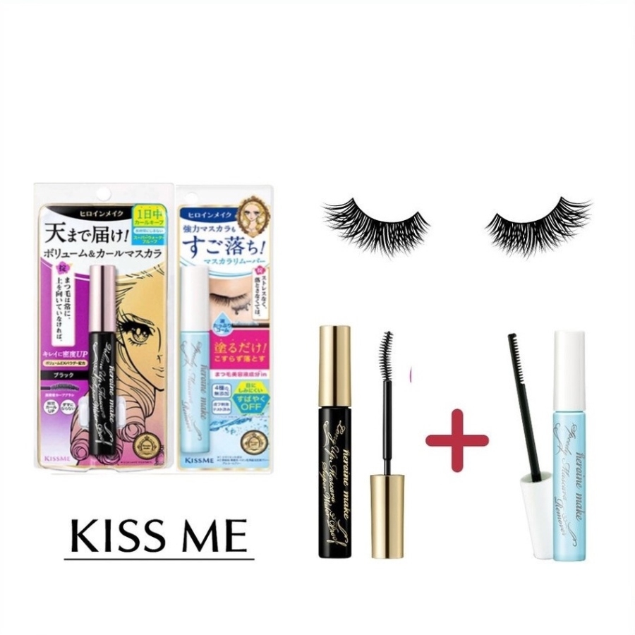 Set mascara Kissme Heroie Make + kèm tẩy trang mascara