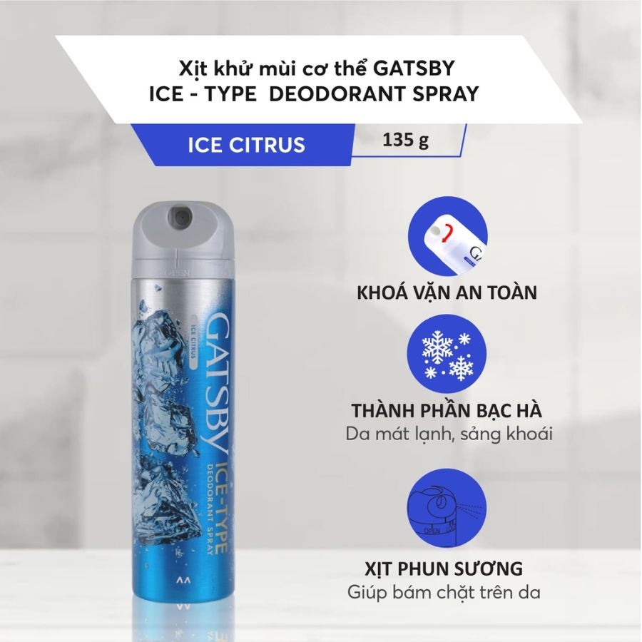 Xịt khử mùi Gatsby Ice-Type 135g