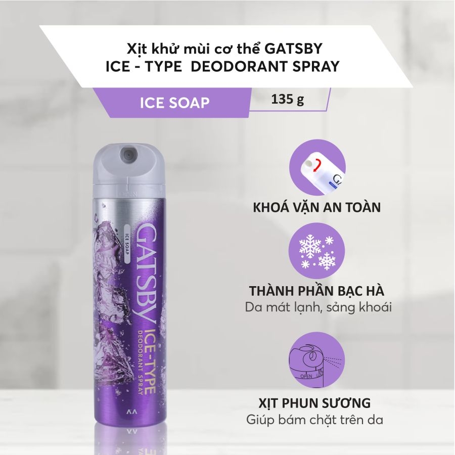 Xịt khử mùi Gatsby Ice-Type 135g