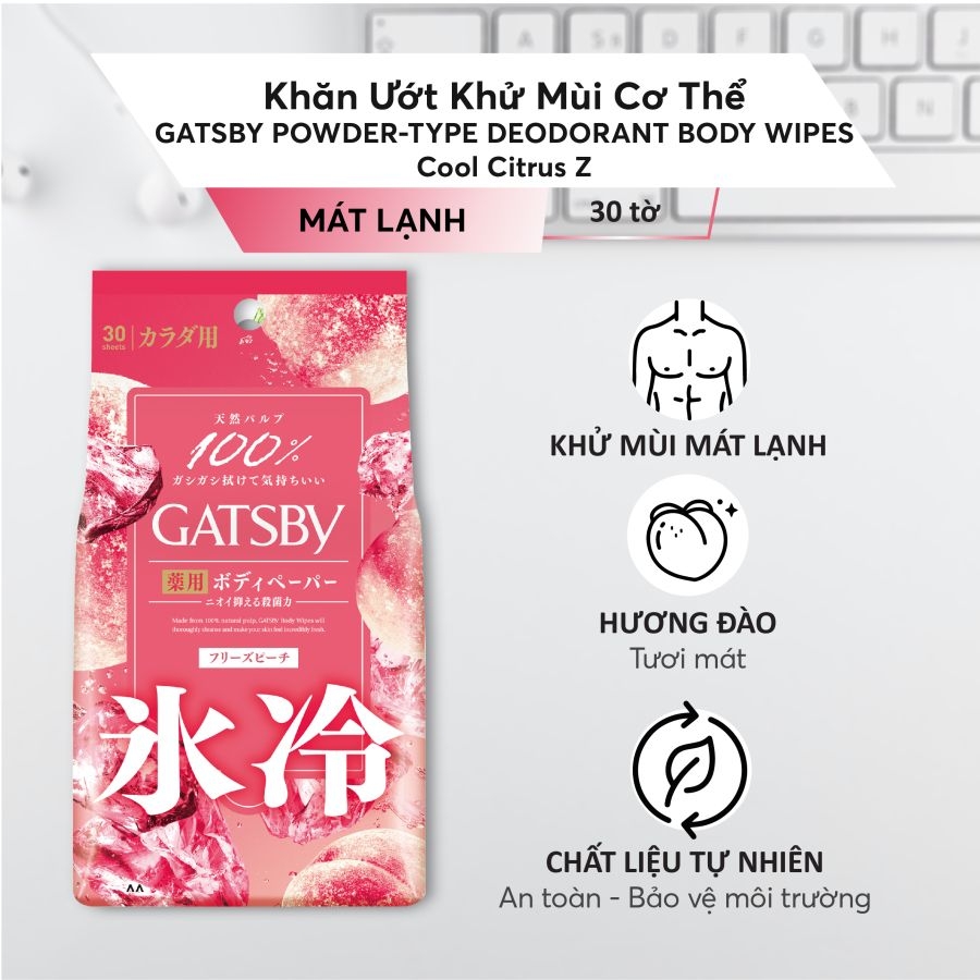 Khăn ướt Gatsby siêu mát lạnh khử mùi mồ cơ thể - gói 30 tờ