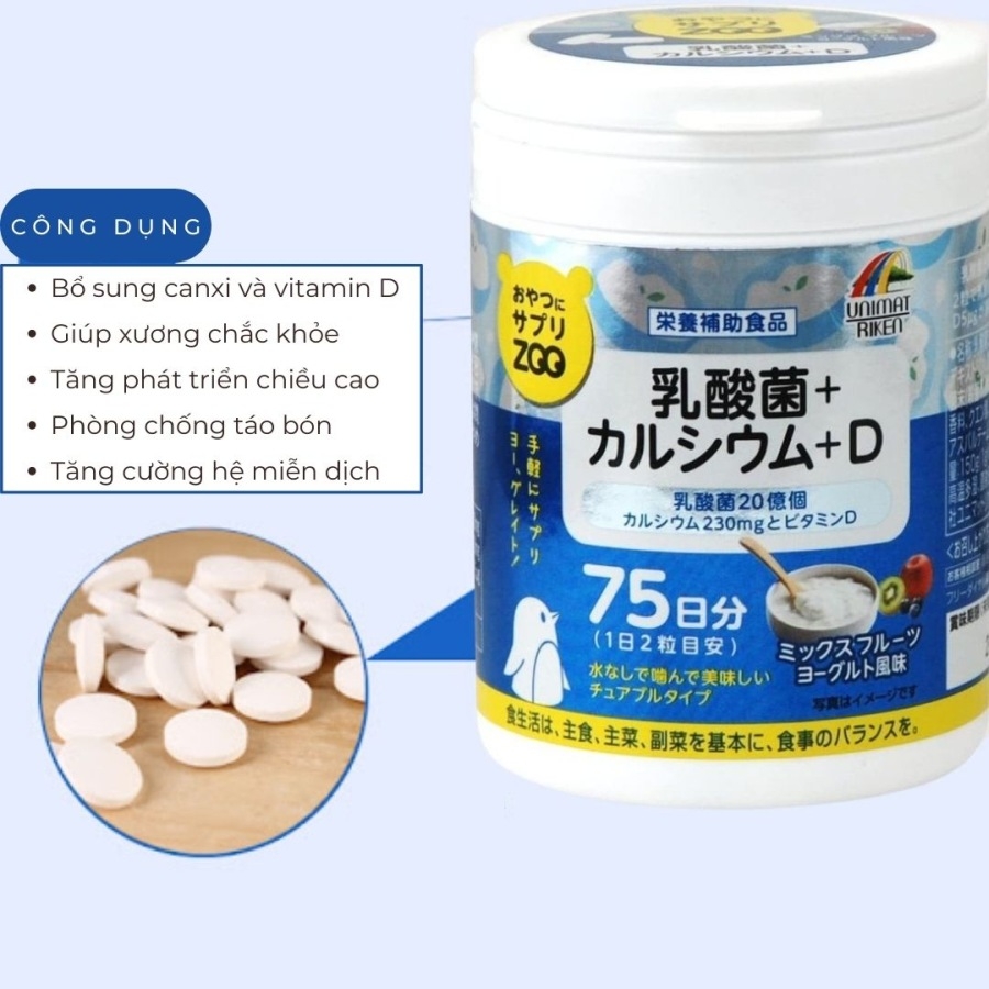 Kẹo bổ sung canxi và vitamin D Unimat Riken hộp 75 viên