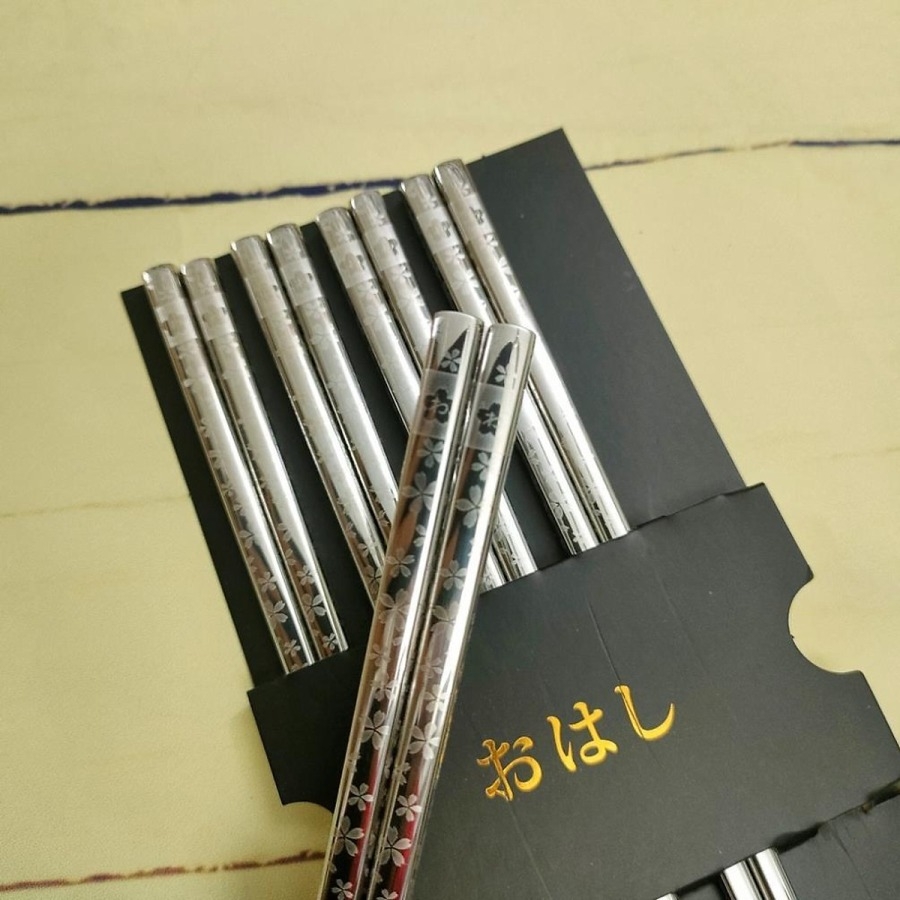 Đũa inox kháng khuẩn Shikisai Nhật Bản set 5 - anh đào