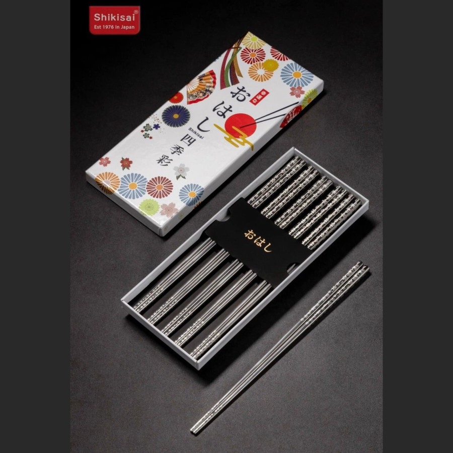 Đũa inox kháng khuẩn Shikisai Nhật Bản set 5 - anh đào