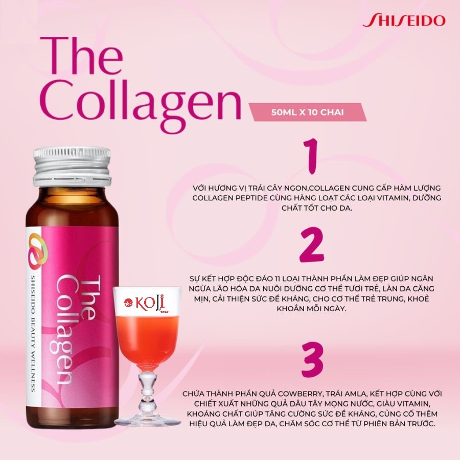 Nước uống The Collagen Shiseido hộp 10 chai x 50ml (mẫu 2024)