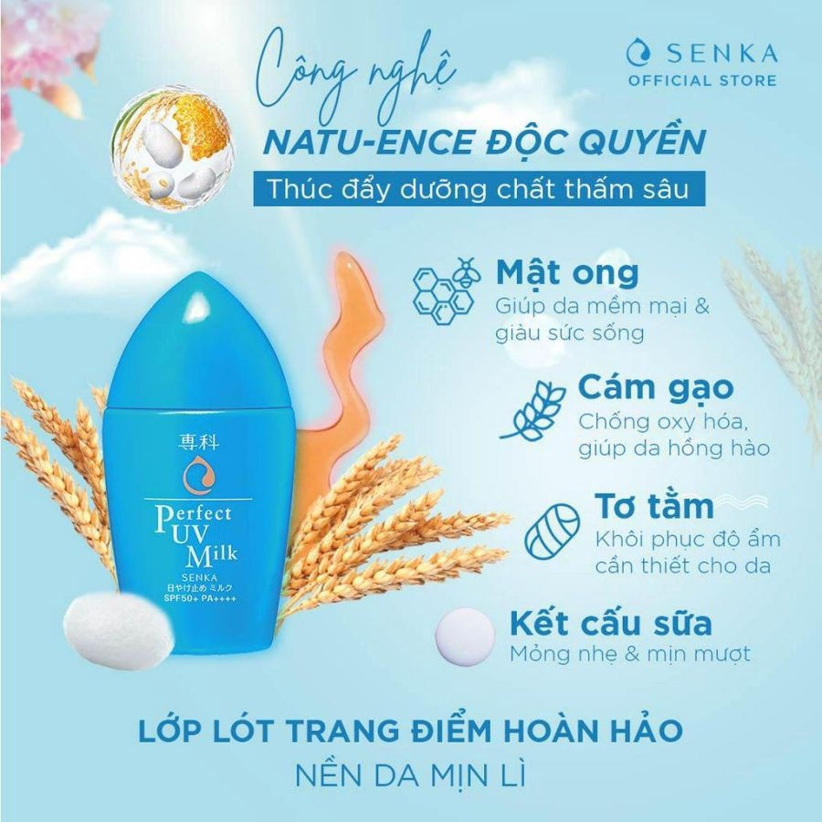 Sữa chống nắng Senka Perfect uv milk dưỡng ẩm da SPF 50+ PA++++ 40ml