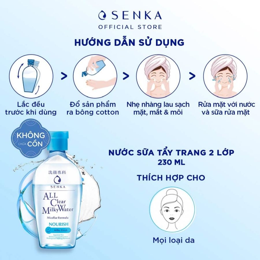 Nước Sữa Tẩy Trang Senka All Clear Milky Water Nourish Hai Lớp