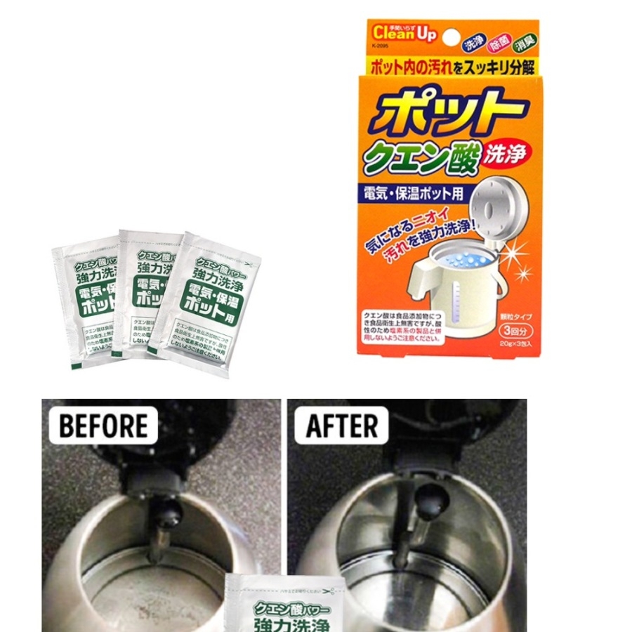 Hộp 3 gói khử cặn bình nước,ấm đun Clean Up