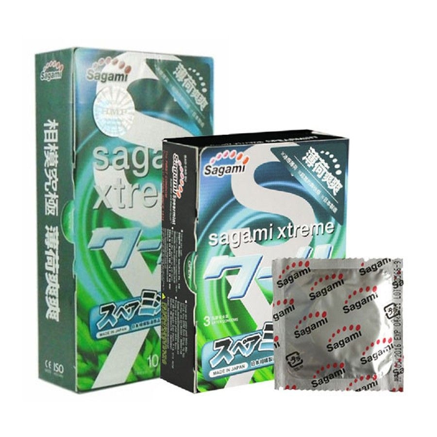 Bao cao su Sagami Xtreme Spearmint mùi hương bạc hà hộp 3 chiếc