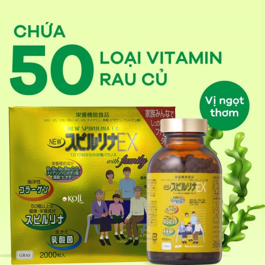 Viên uống tảo vàng Spirulina EX cao cấp set 2 lọ 2000 viên (mẫu mới)