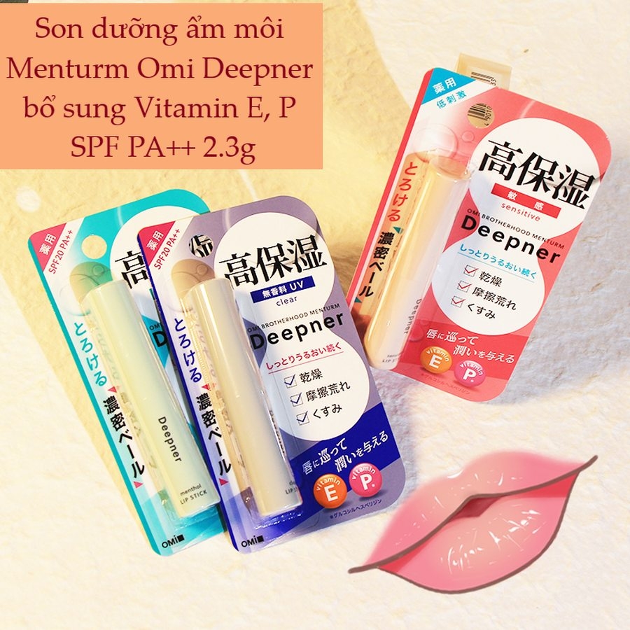 Son dưỡng ẩm môi Menturm Omi Deepner bổ sung Vitamin E, P SPF PA++ thỏi 2.3g