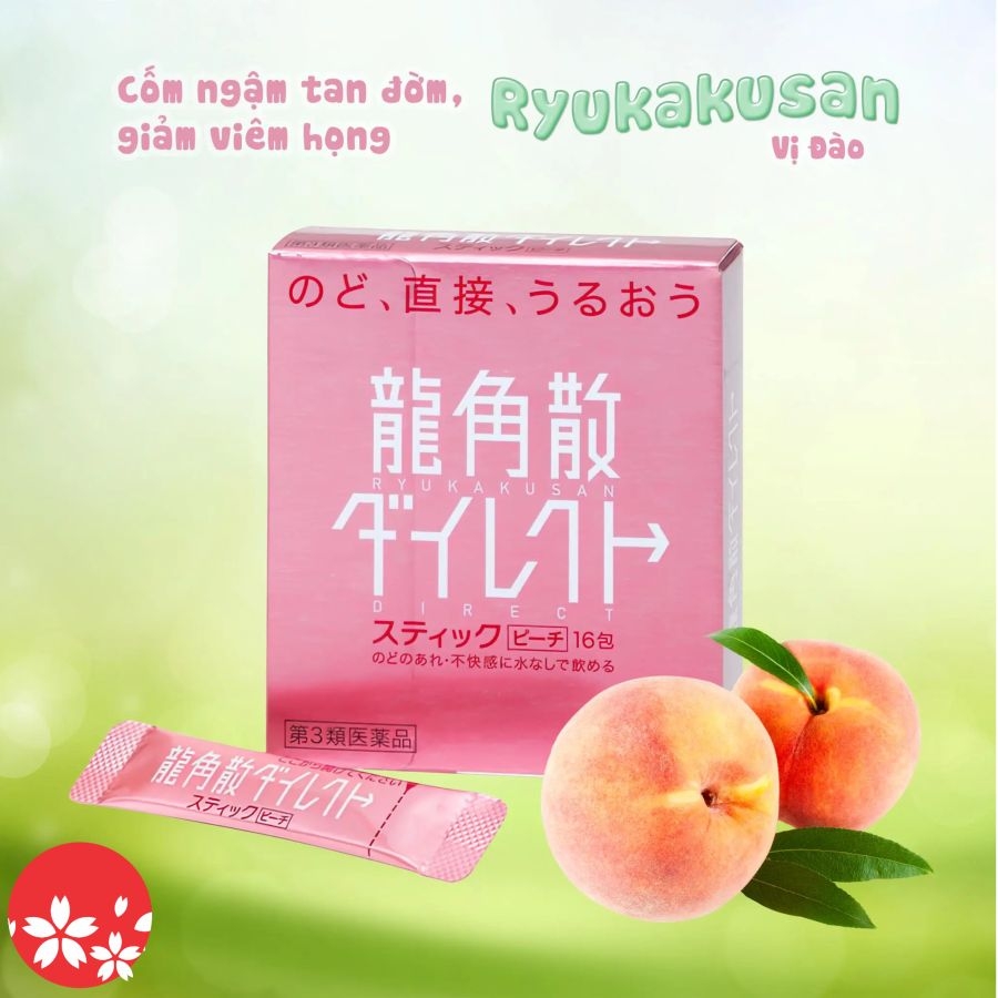Cốm ngậm tan đờm giảm đau họng viêm họng Ryukakusan Direct Stick 16 gói