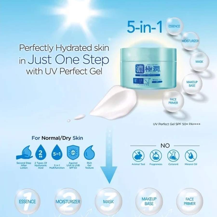 Gel dưỡng ẩm Hadalabo Koi-Gokujyun trắng da chống nắng 5 in 1 SPF50+PA+++ 90g