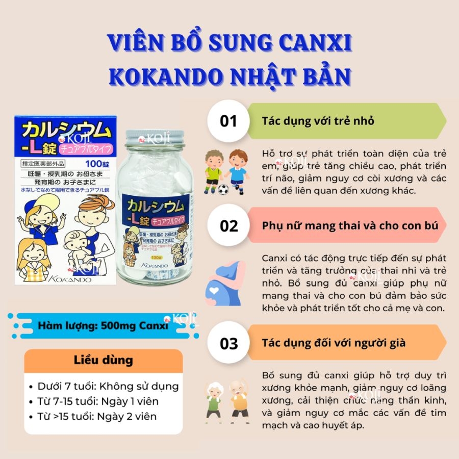 Viên uống Kokando bổ sung Canxi cho mẹ và bé 100 viên