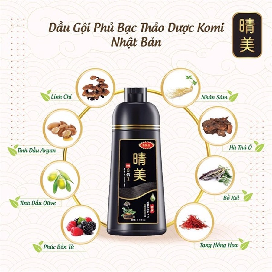 Dầu Gội Thảo Dược Nhuộm Tóc Phủ Bạc KOMI (500ml) - Nhật Bản