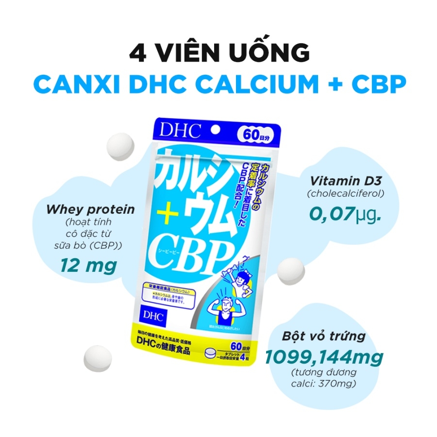 Viên uống bổ sung Canxi Calcium + CBP DHC 60 ngày