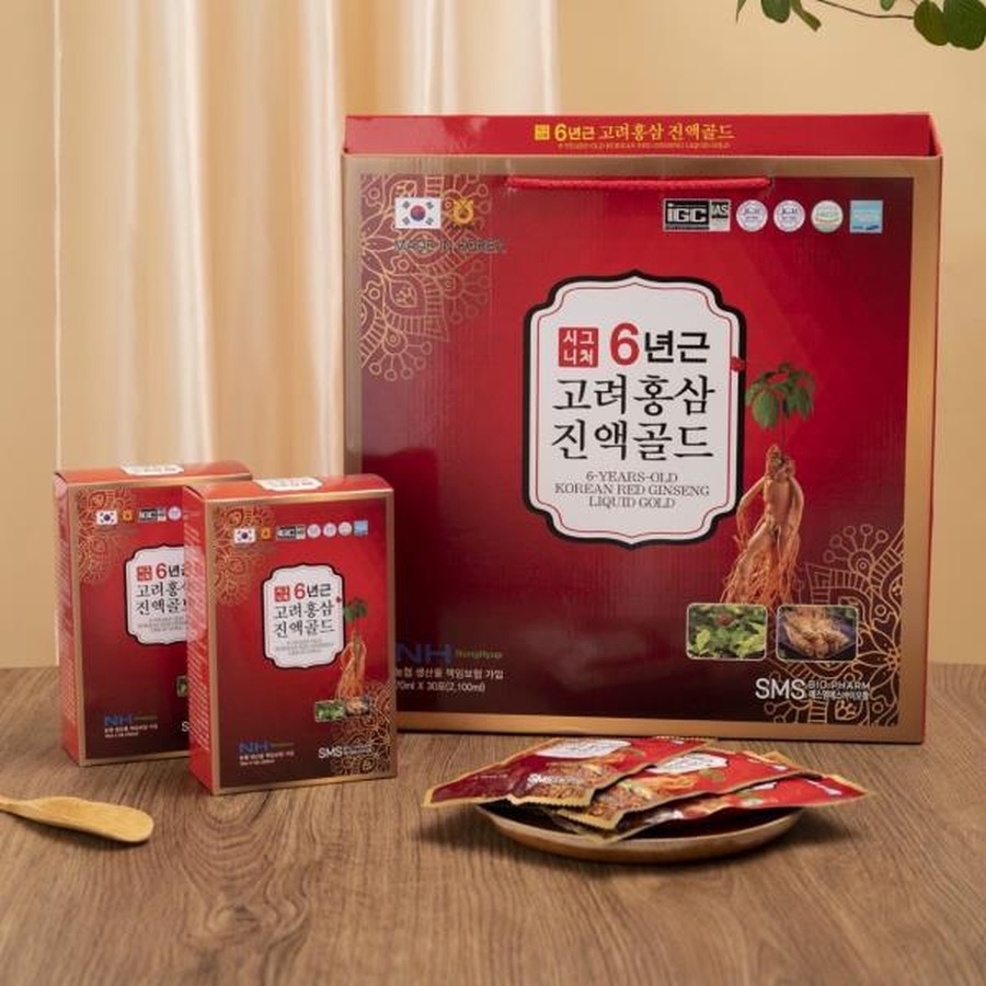 Nước hồng sâm 6 năm tuổi SMS BIO PHARM - Hộp 5 gói x 70ml