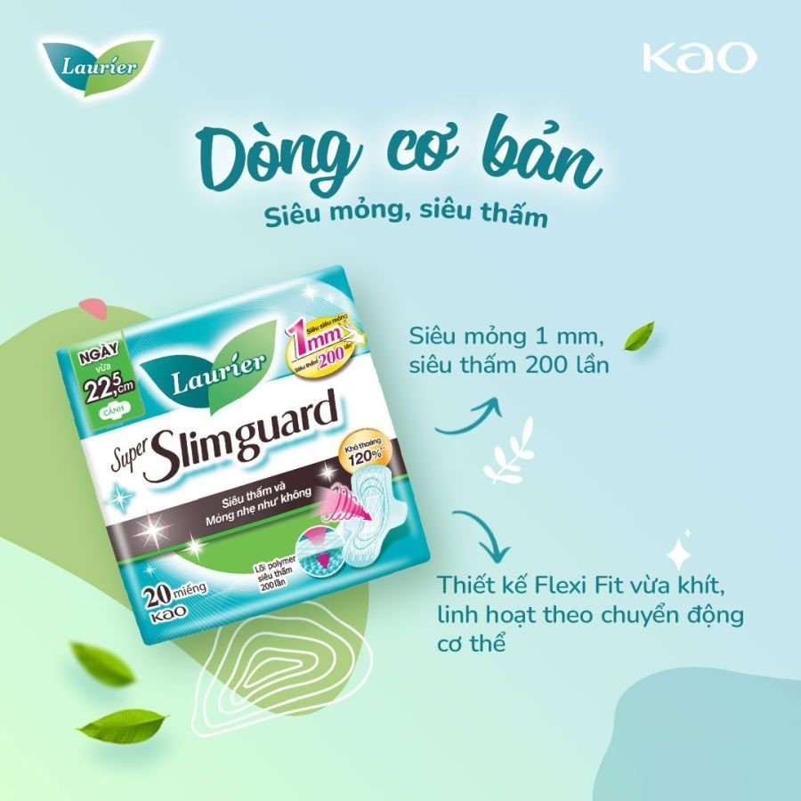 Băng vệ sinh Laurier Super Slimguard 22,5cm siêu mỏng cánh  bảo vệ 1mm