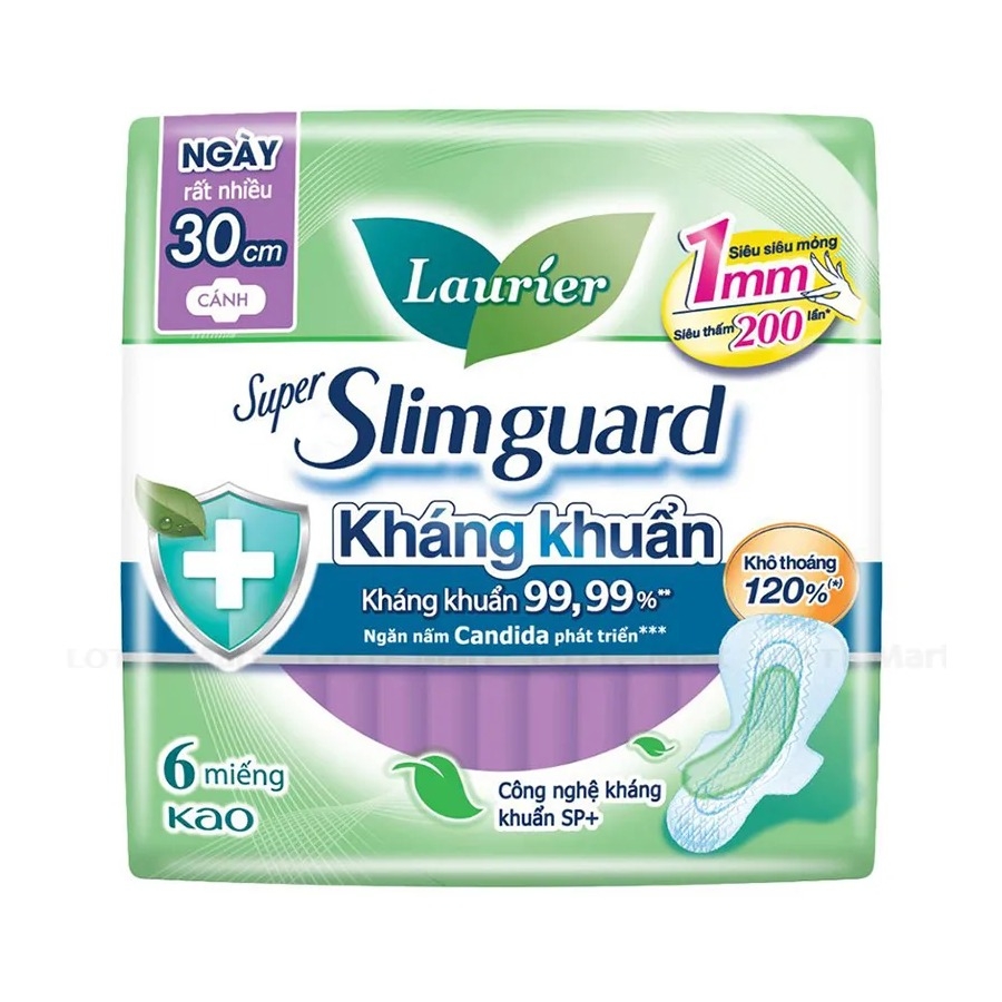 Băng vệ sinh Laurier Super Slimguard Kháng khuẩn siêu mỏng cánh 1mm