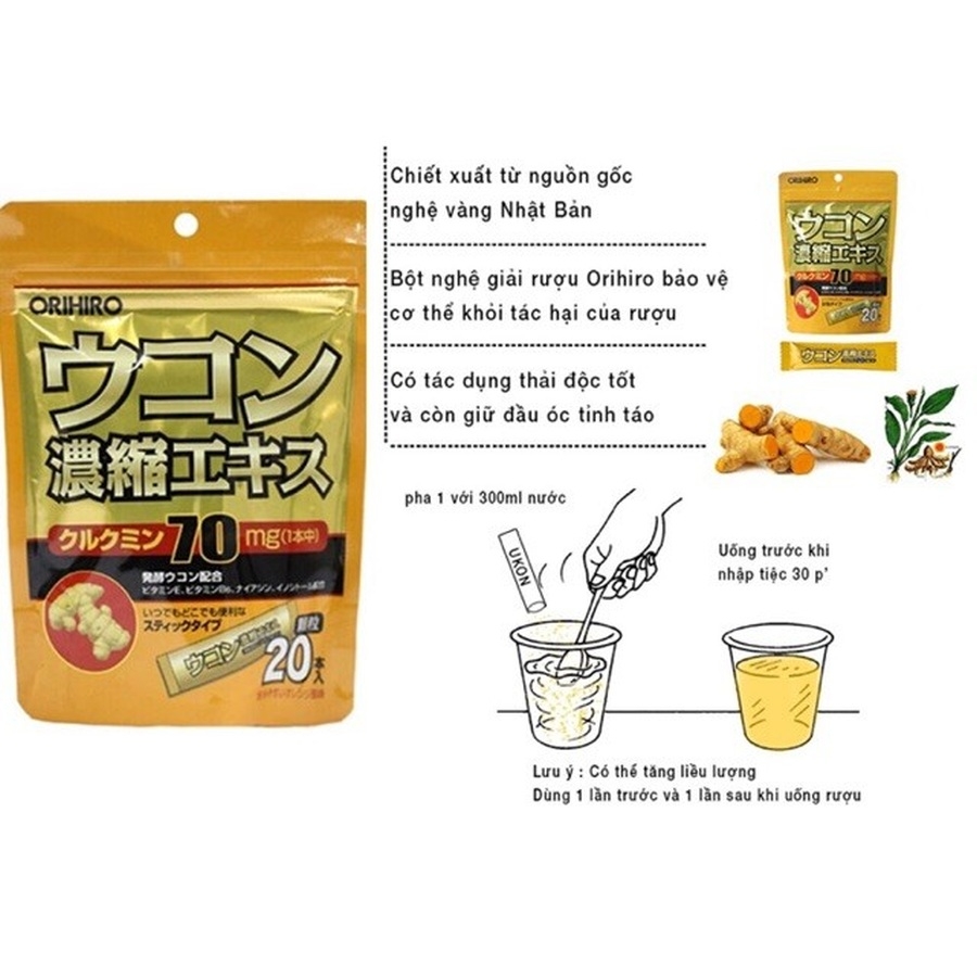 Bột nghệ giải rượu Orihiro Ukon 70mg túi 20 gói