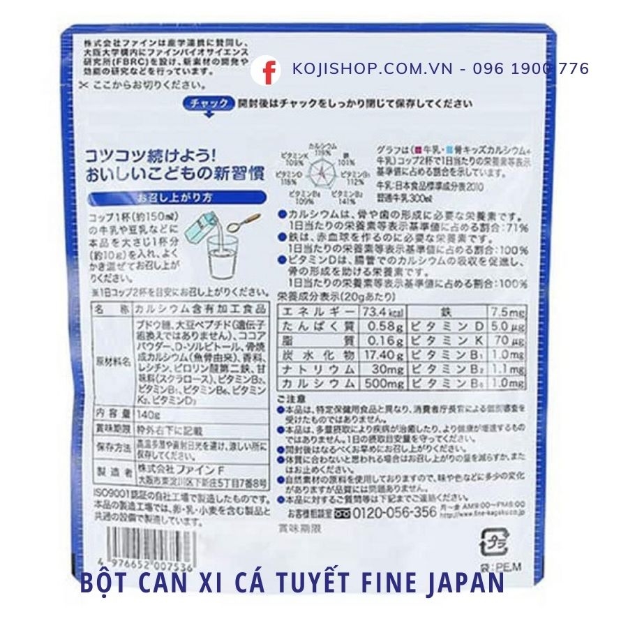 Bột cá tuyết bổ sung canxi Fine Japan