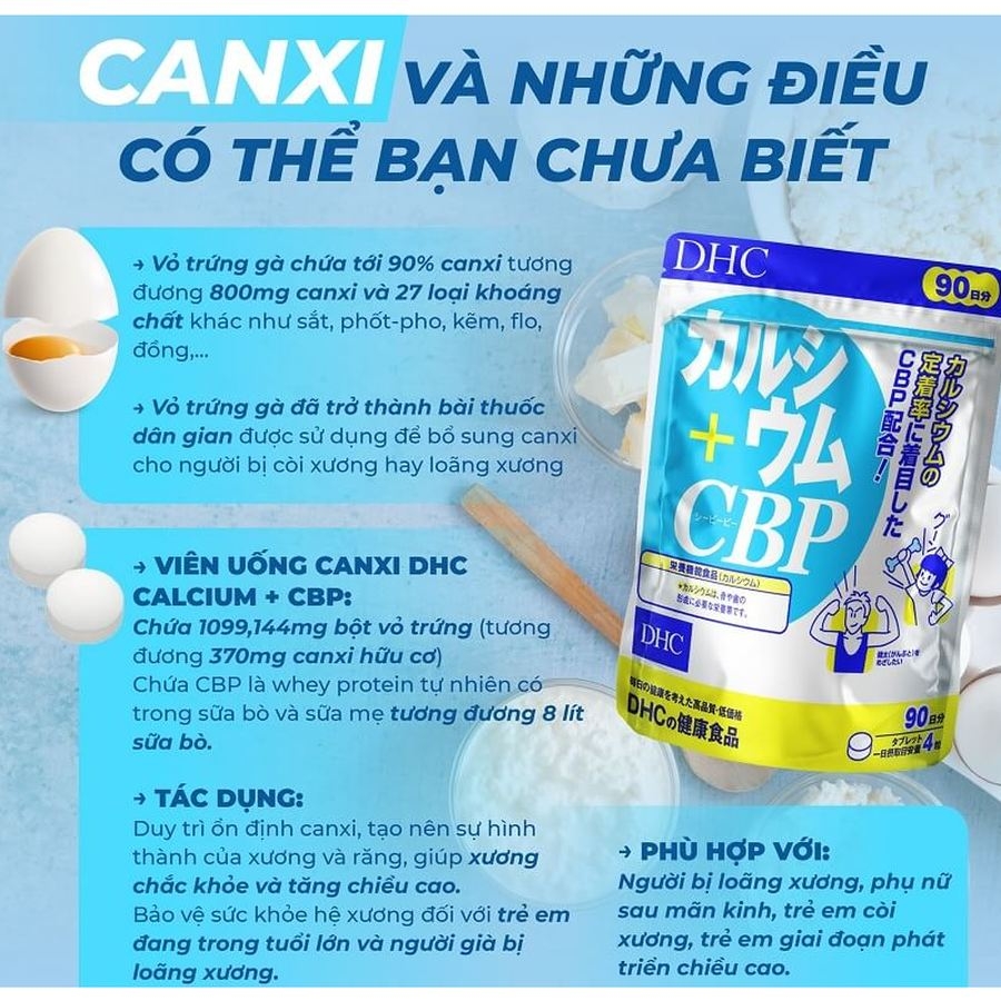 Viên uống bổ sung Canxi Calcium + CBP DHC 60 ngày