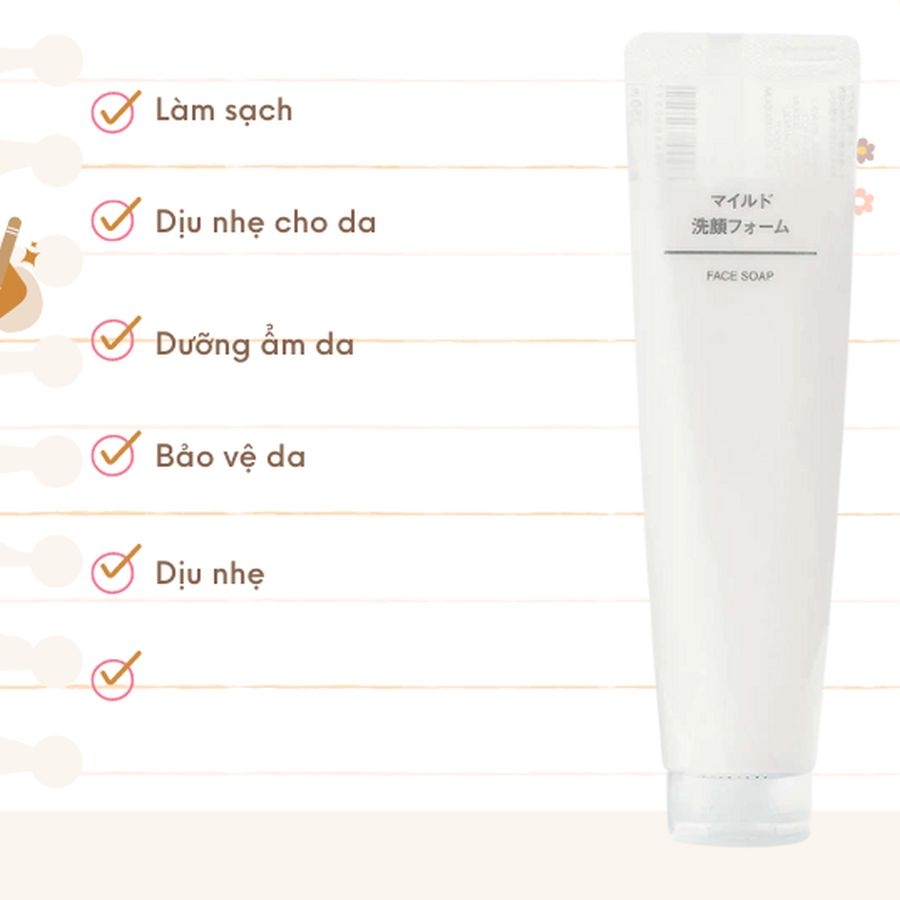 Sữa rửa mặt Muji Face Soap tạo bọt, dịu nhẹ cho da tuýp 100g