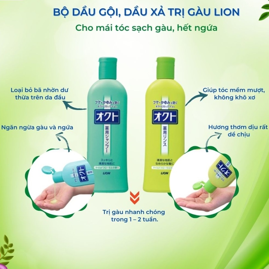 Dầu gội & Dầu xả trị gàu và ngứa da đầu Lion Okuto 320ml