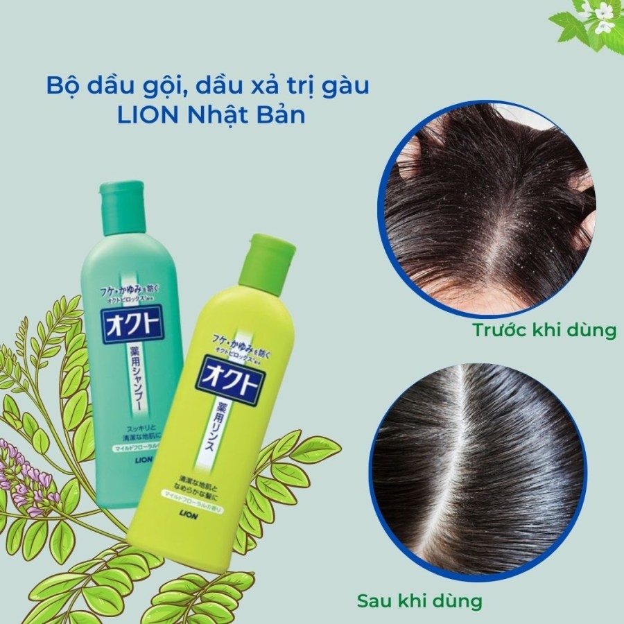 Dầu gội & Dầu xả trị gàu và ngứa da đầu Lion Okuto 320ml