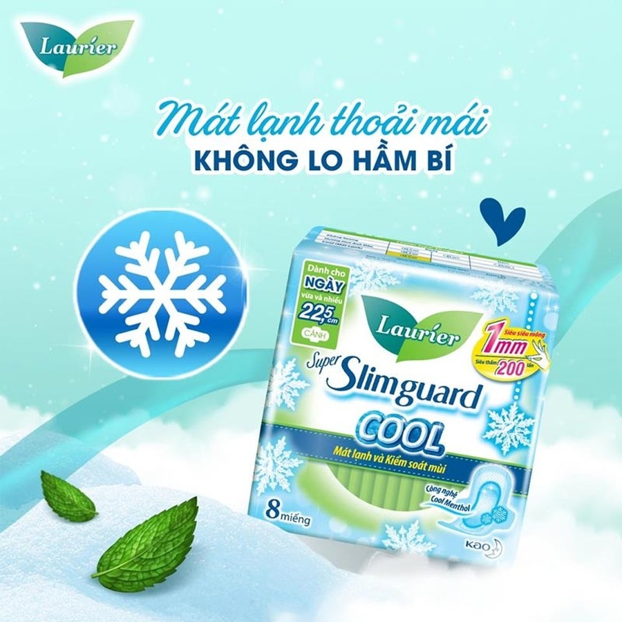Băng vệ sinh Laurier Super Slimguard 22,5cm Cool siêu mỏng cánh