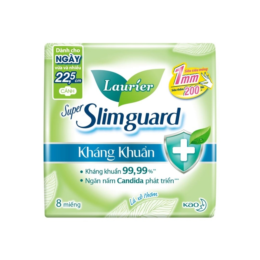 Băng vệ sinh Laurier Super Slimguard Kháng khuẩn 22,5cm siêu mỏng cánh