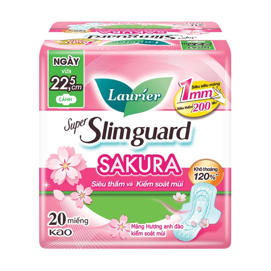 Băng vệ sinh Laurier Super Slimguard siêu mỏng cánh Sakura 22,5cm