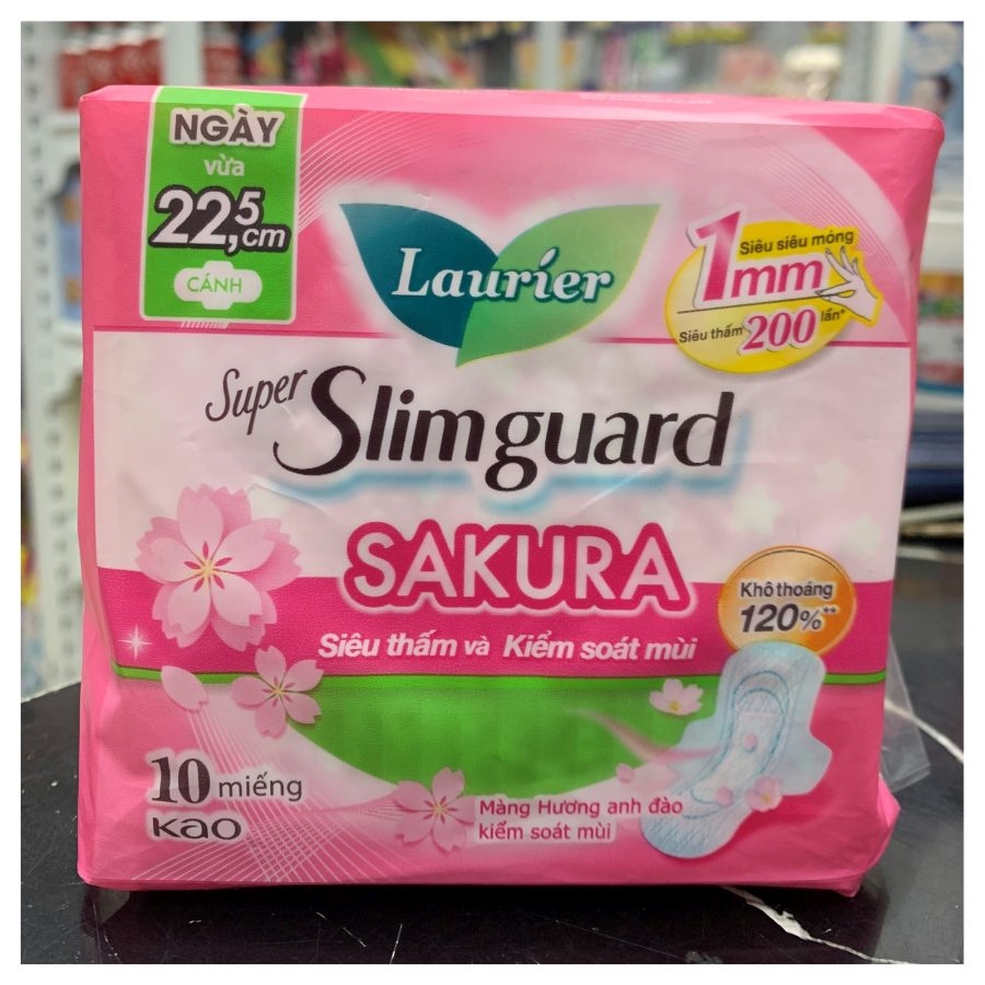 Băng vệ sinh Laurier Super Slimguard siêu mỏng cánh Sakura 22,5cm