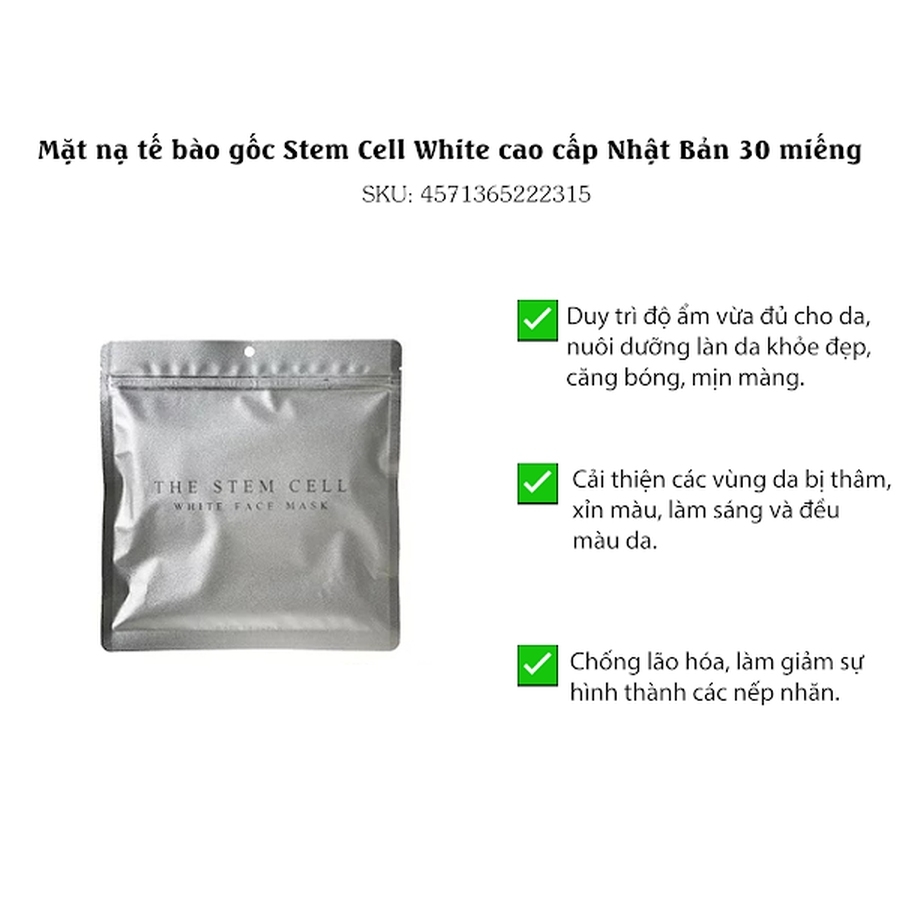 Mặt nạ tế bào gốc Stem Cell cao cấp Nhật Bản 30 miếng
