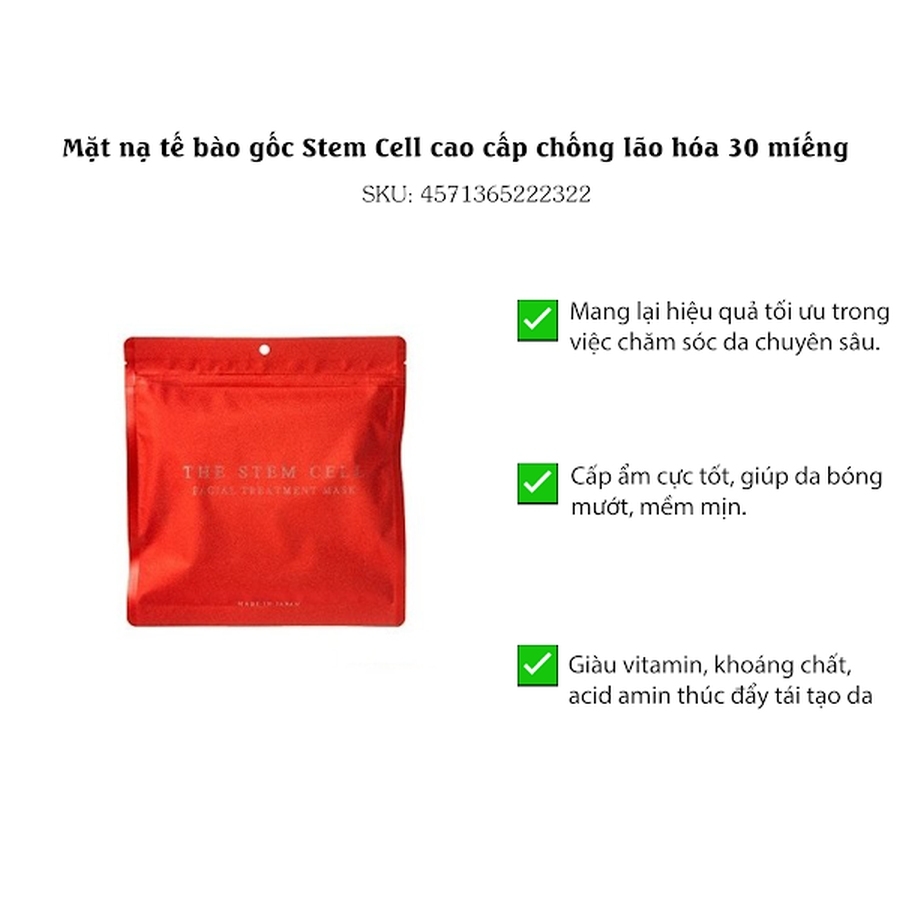 Mặt nạ tế bào gốc Stem Cell cao cấp Nhật Bản 30 miếng