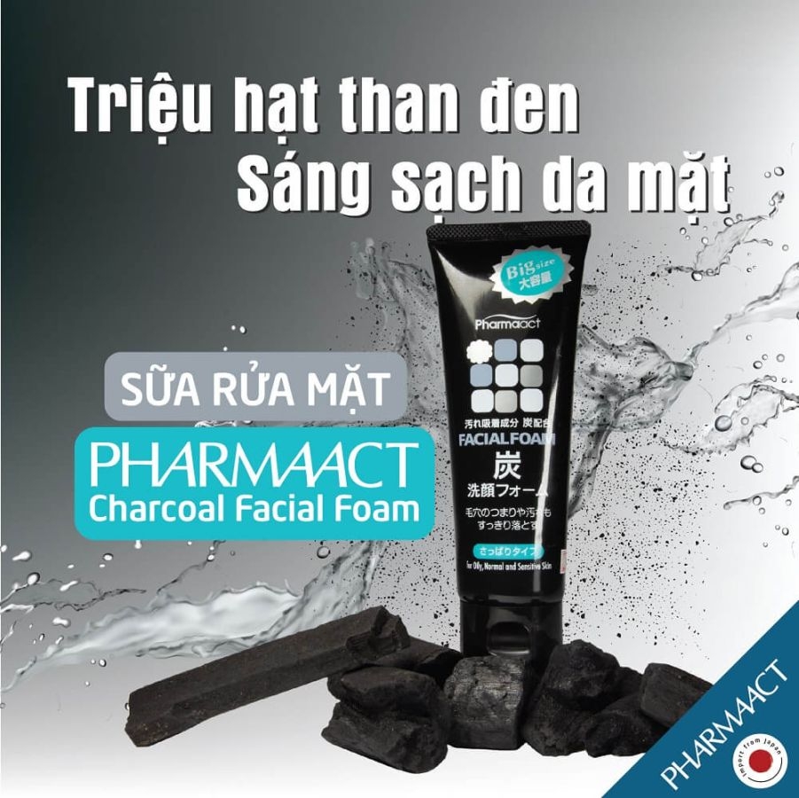 Sữa rửa mặt than hoạt tính cho nam Pharmaact Charcoal Facial Foam 160g