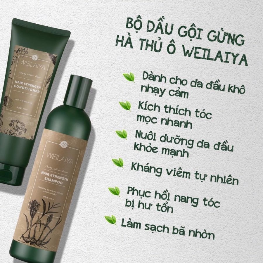 Cặp Dầu gội xả gừng Hà thủ ô Weilaiya kích mọc tóc (tặng kèm set mini)