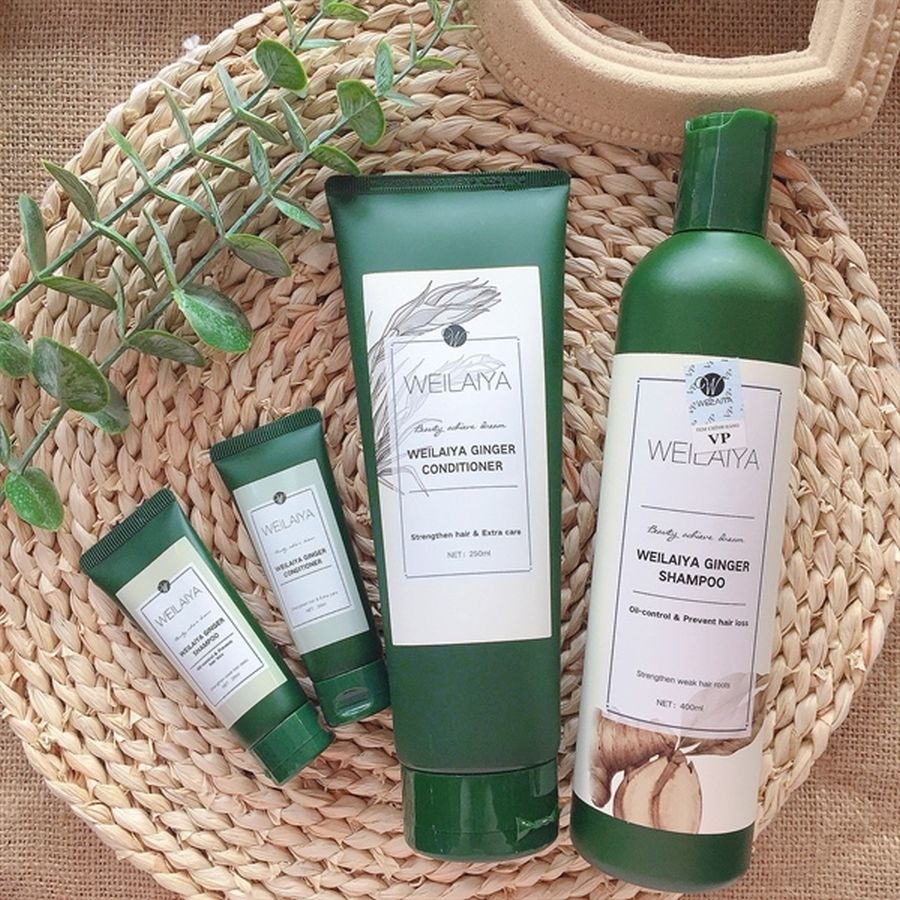 Weilaiya Ginger Cặp Dầu gội xả GỪNG TRẮNG kích mọc tóc (tặng kèm set mini)
