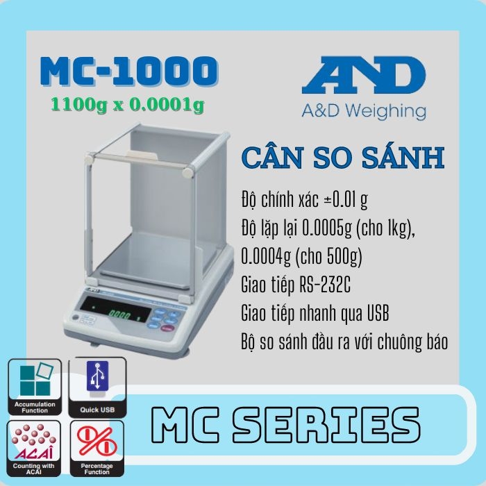 Cân điện tử - Cân so sánh AND MC-1000 (1100g/0.0001g)- Nhật Bản